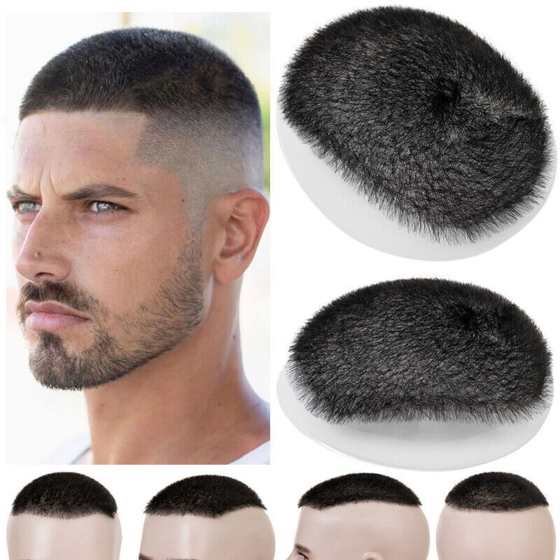 Men Short Buzz Cut Hair PU Thin Skin Toupee Human Hair Scalp Replacement