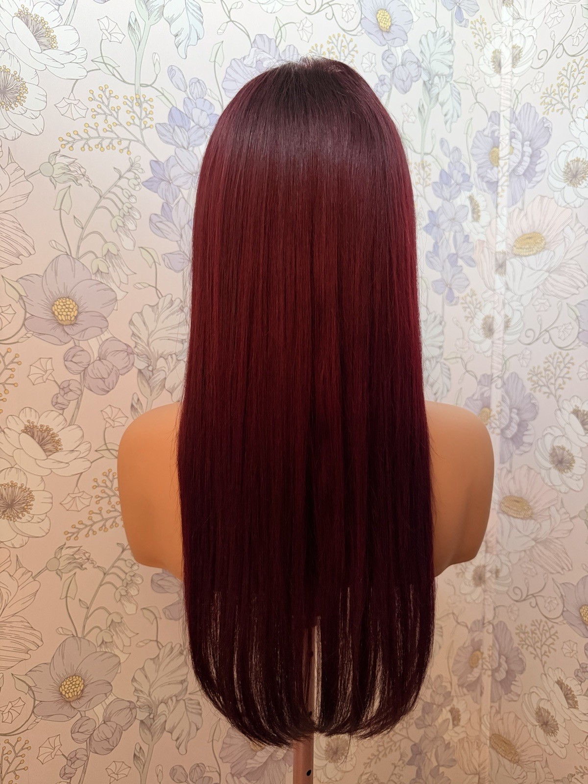 23” Burgundy Wig Human Hair Lace Top 7×5 Closure Wig