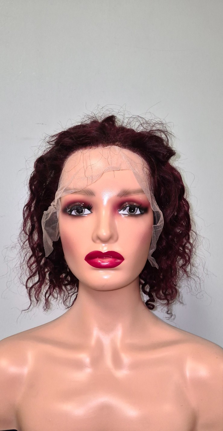 Curly Burgundy Wig, 13*4, 10 inch
