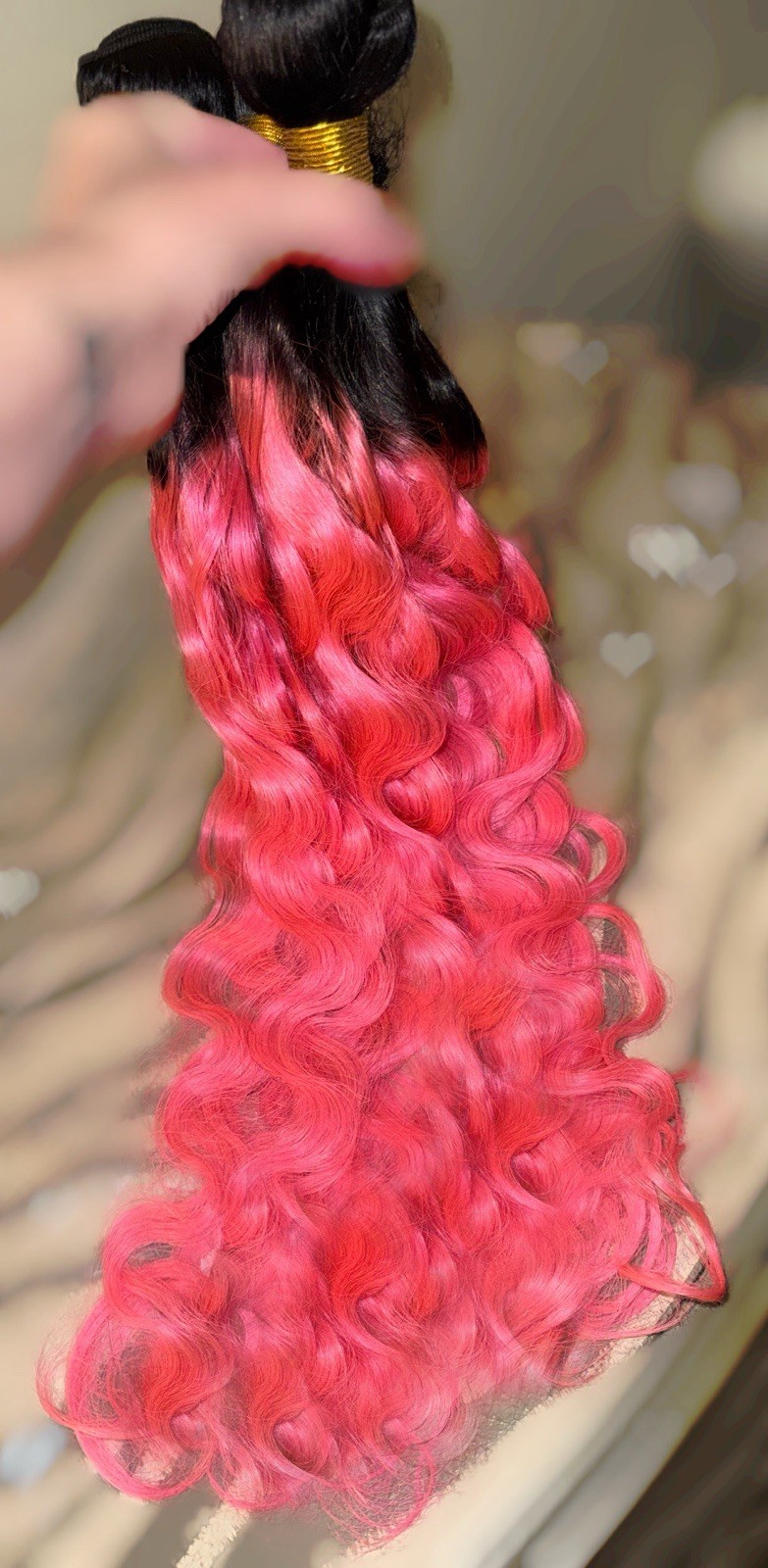 Beautiful,3 Bundle Pack,100% Human Hair,28 Inch, Pink W/Black At Roots,Cosplay