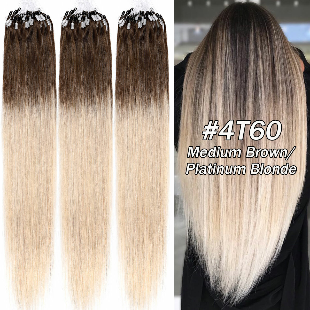 Micro Ring Loop Tip 100% Remy Human Hair Extensions Micro Beads Link Full Head
