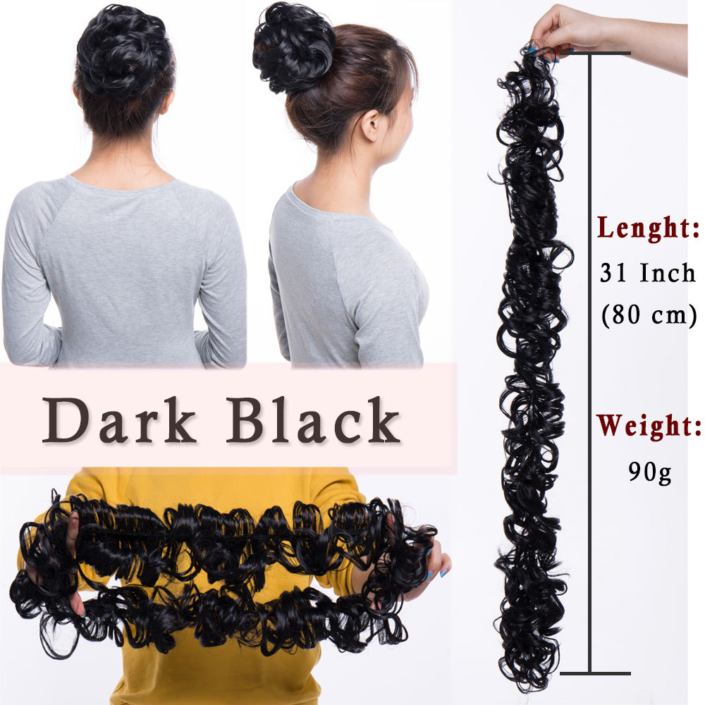 Real Thick Hair Extension Scrunchie Wrap Messy Bun Updo Curly Ponytail Chignon H