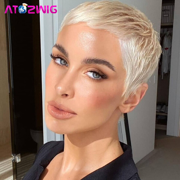 Short Blonde Wig Pixie Cut Wigs Synthetic Wigs Straight Hair Pixie Blonde Hair