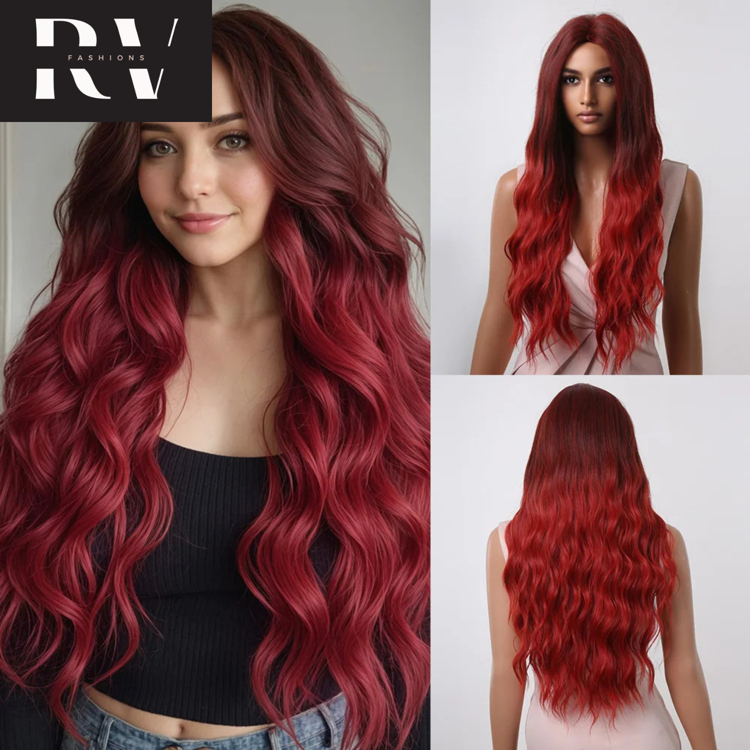 Red Brown Copper Long Straight Synthetic Wig with Bangs Women’s Natural Hair
