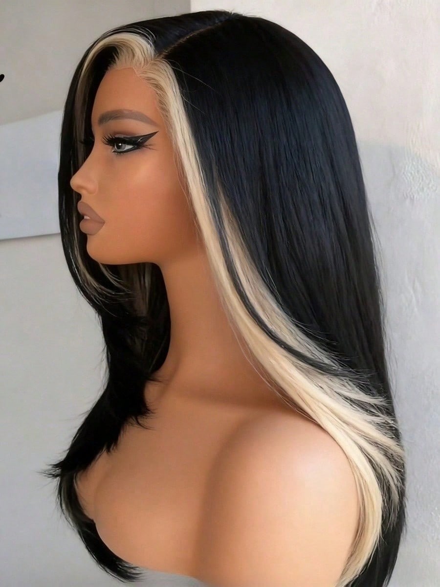 Hair Women Lace Front Wig Highlight White Bone Straight 13×4 HD Transparent Lace