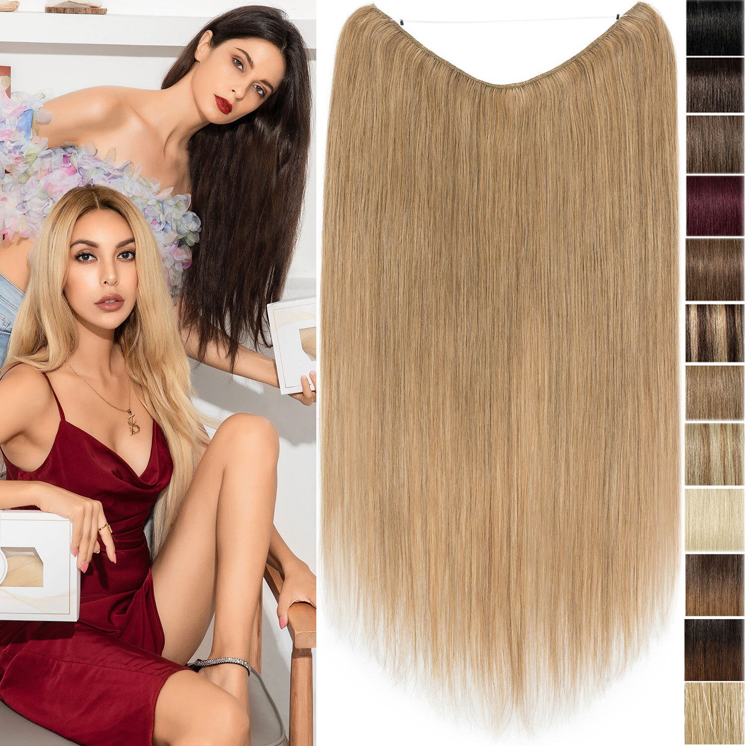 Hidden Secret Wire in Weft THICK Human Hair Extensions Headban One Piece No Clip