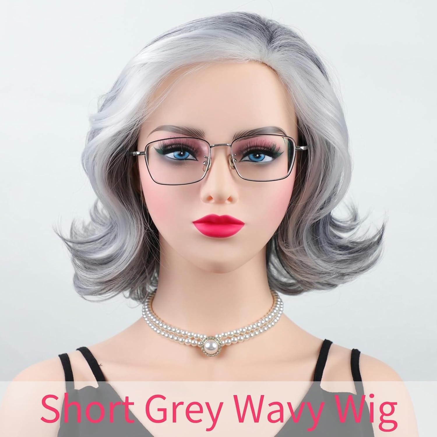 Mid-length Grey Wavy Bob Wigs for Women Short Gray Curly Synthetic Wig