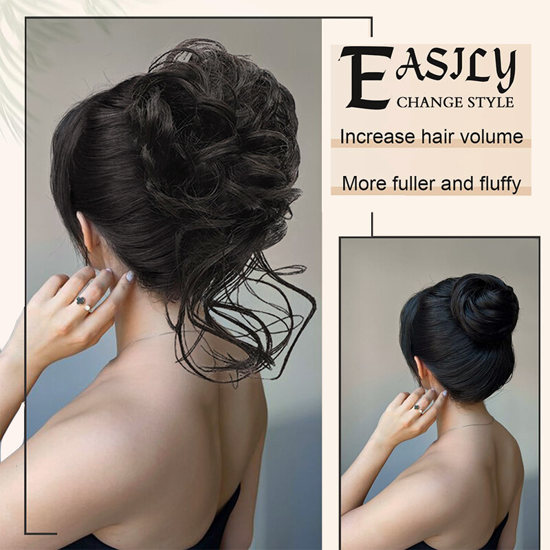 Natural Clip on in Messy Bun Hair Piece Extension Hair Claw Clip Wedding Updo US