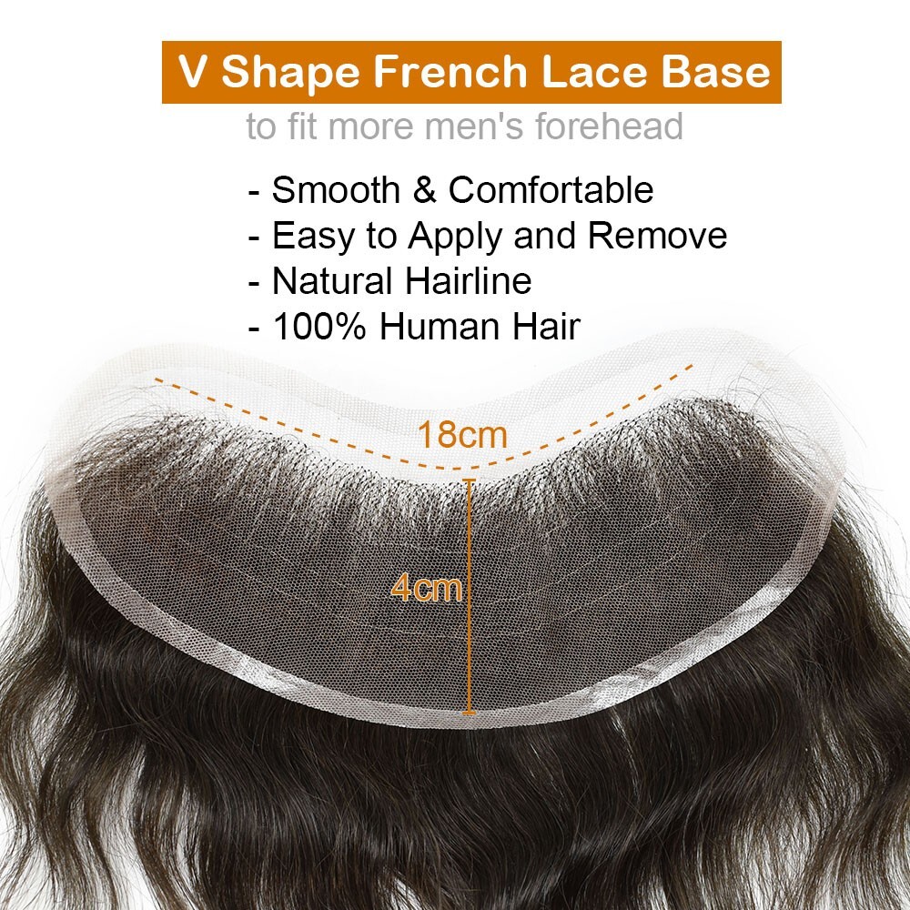 Mens Frontal Hairpiece Full French Lace Forehead Hairline for Receding Hairline