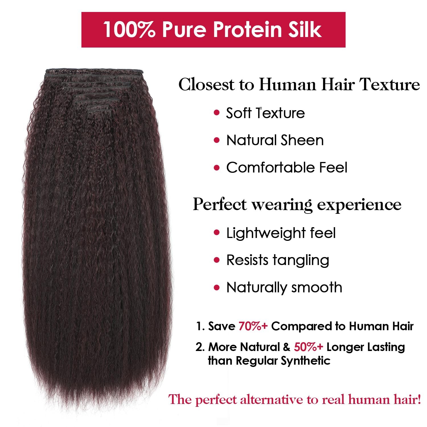 Kinky Straight Clip In Hair Extensions,24inch 200G 8pcs,100% Pure Protein Fib…