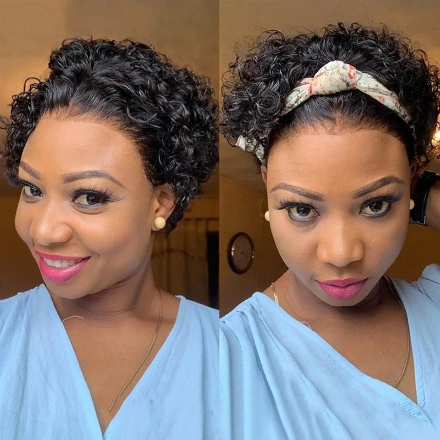 6 Inch Pixie Cut 13×1 Lace Front Wig 100% Human Hair Curly Wig 150%/180% Density