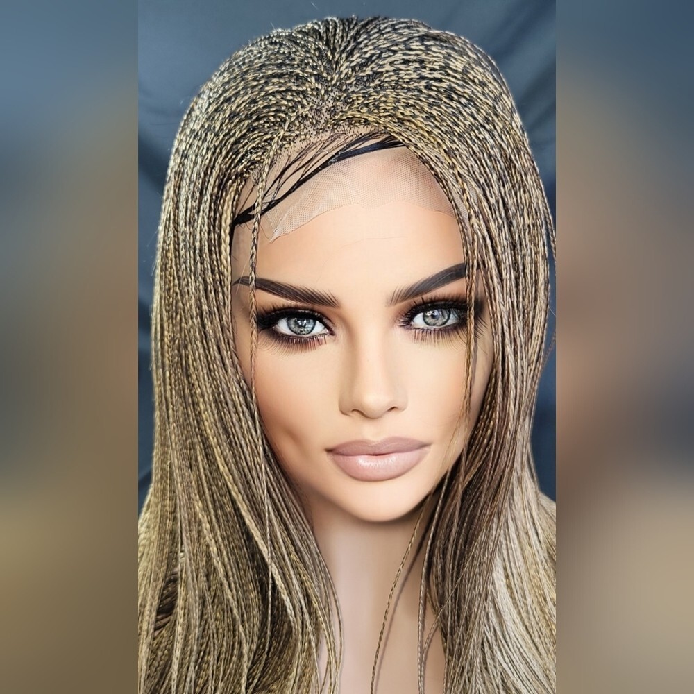 Braided Wig Full Lace Glueless 22″ Micro Braids #27 Ash Blonde Handmade NWT
