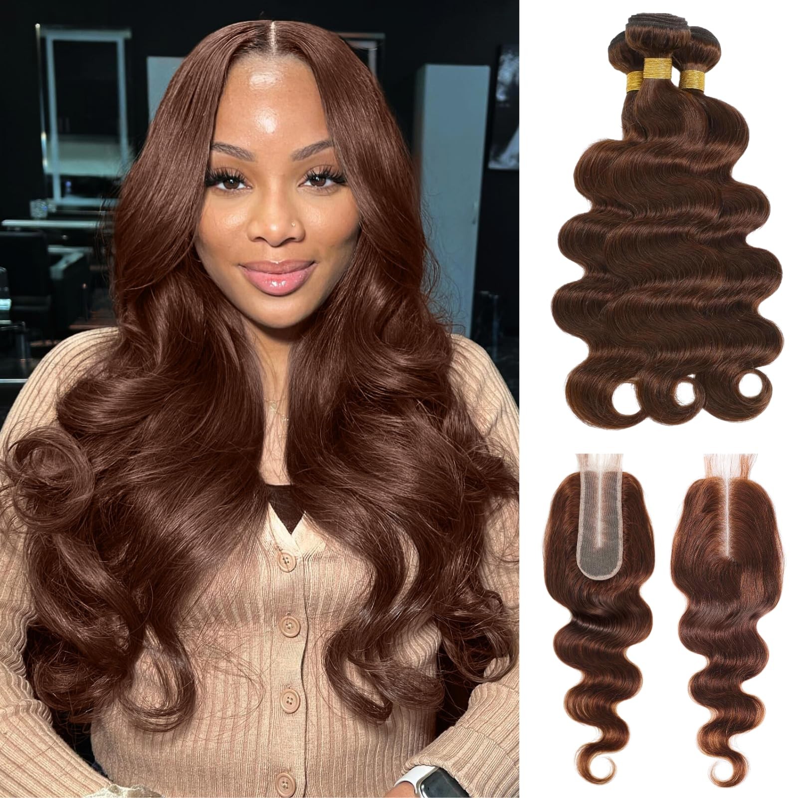 Alher 4 Chocolate Brown Bundles 2X6 Long Deep Part Closure 14 16 1814 In Dark