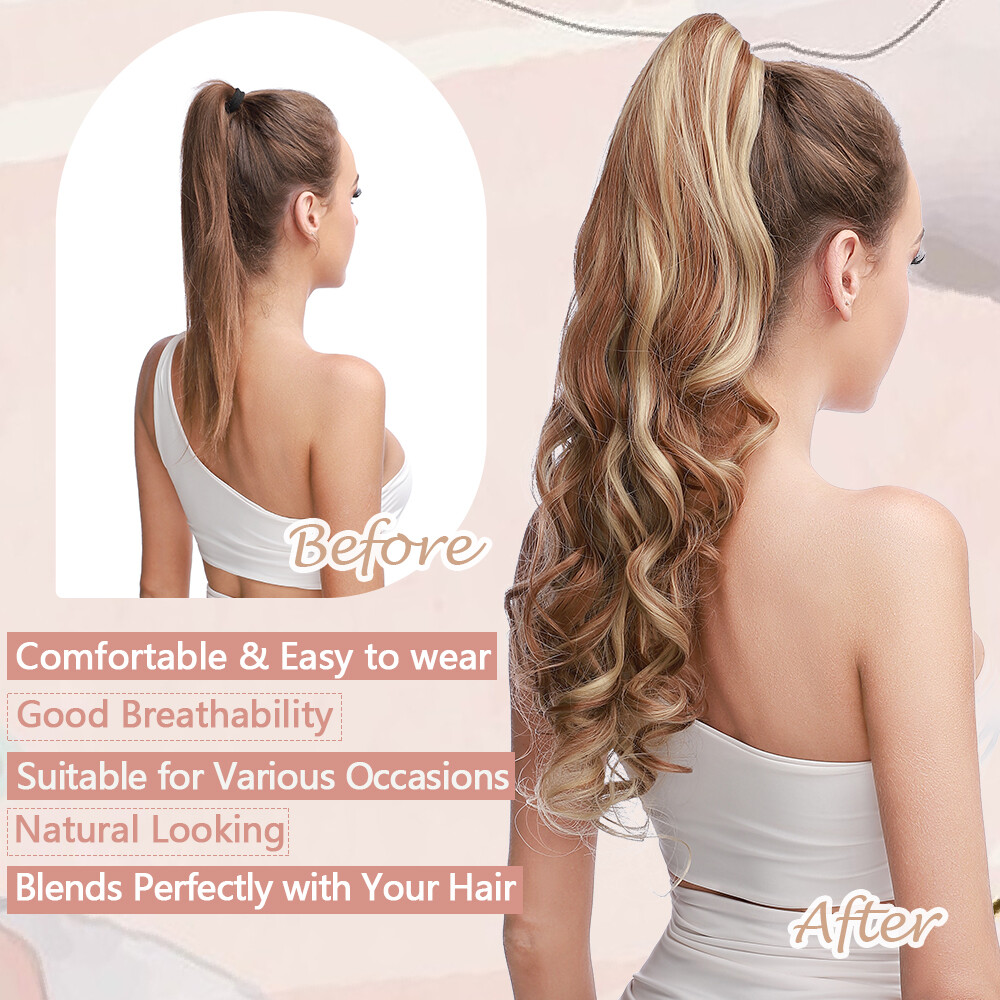 Claw Clip Ponytail Hair Extensions Real As Human Pony Tail Long Wavy Hairpiece