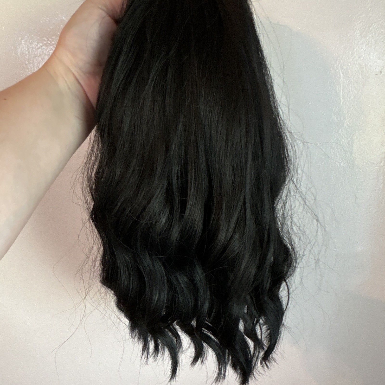 Elfairy 2 Black Wavy Clip-In Wig with Bangs, Classic Cap, Adjustable Strap