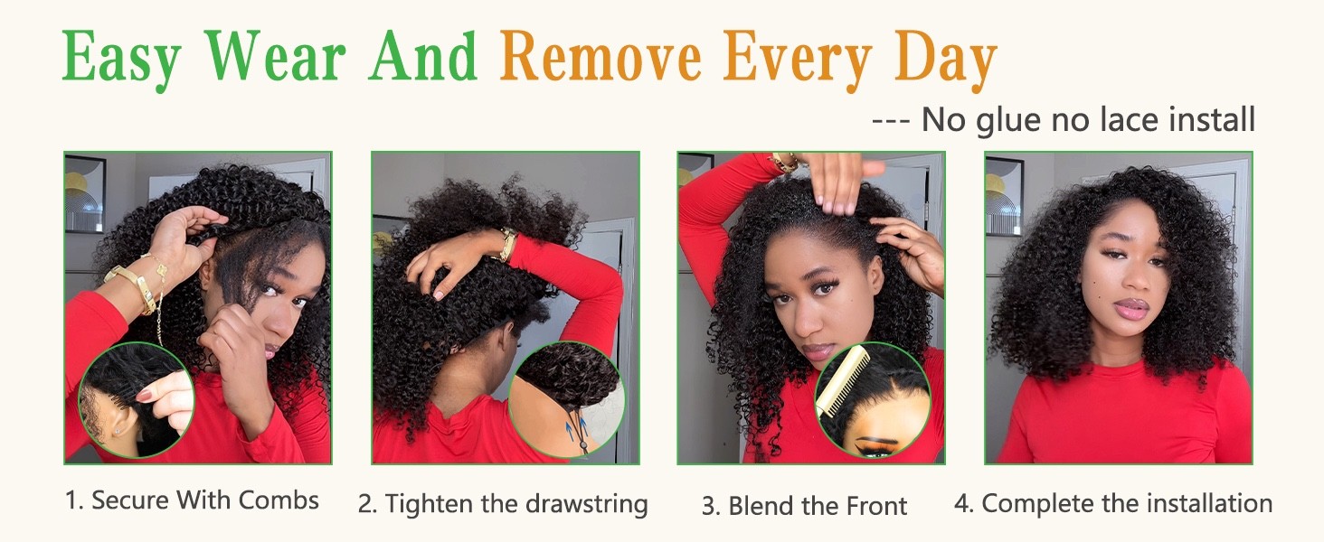 Half Wig Human Hair – 200% Density Curly Half Wig 3 In 1 Wear Go Glueless Wigs 1
