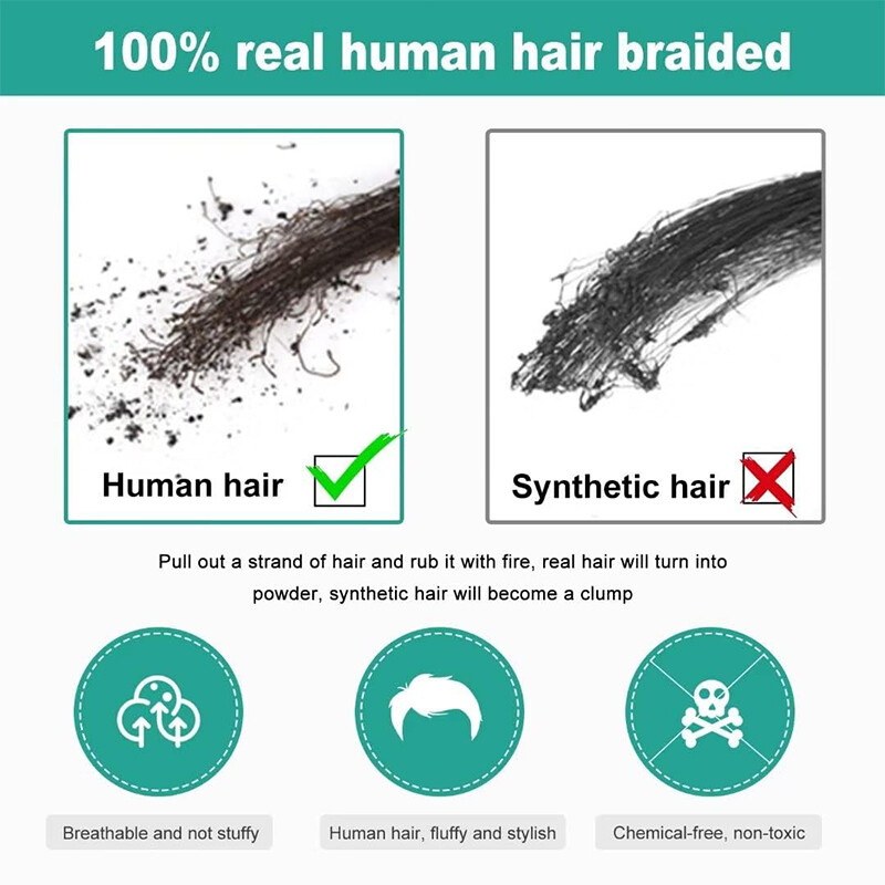 Men Toupee Frontal Receding Natural Hairline Remy Human Hair PU Hairpiece V-Loop
