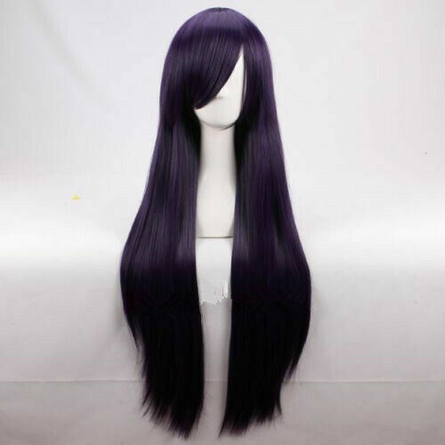 For Cosplay Overlord Albedo Devil Akuma Purple Black Long Straight 85cm Wig+ Cap