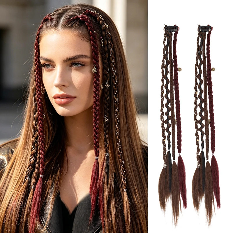 4 Strand Braided Synthetic Hair Extensions with Charming Accessories Easy Attach