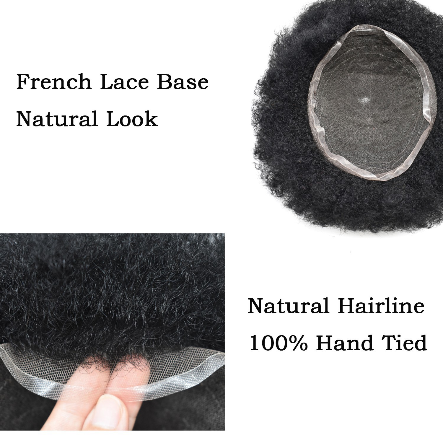 French Lace Men’s Human Hair Piece Afro Toupee for Black Men Kinky Curly Men Wig