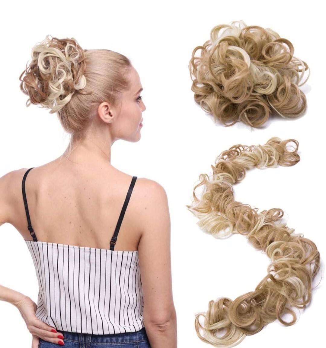 Thick Messy Bun Hair Piece Scrunchie Updo Wrap Around Curly Wavy Hair Extensions