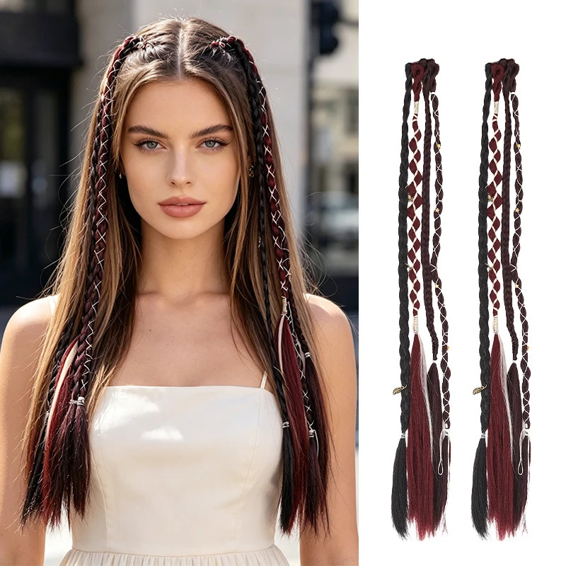 4 Strand Braided Synthetic Hair Extensions with Charming Accessories Easy Attach