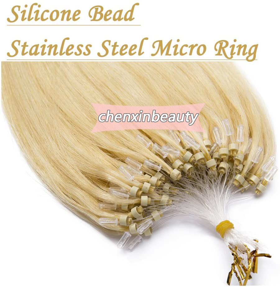 Fish Line Loop Micro Ring Beads Link Indian Remy Human Hair Extensions Straight