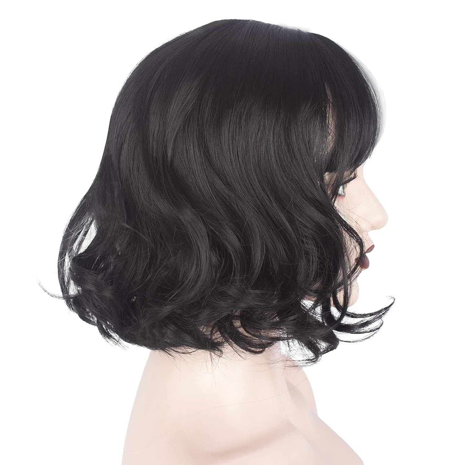 WeKen Short Half Black White Wig woman teen wavy bangs cosplay stage costume