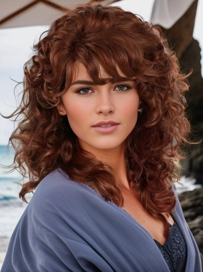 Shoulder Length Wigs for Women Auburn Curly Wig with Bangs