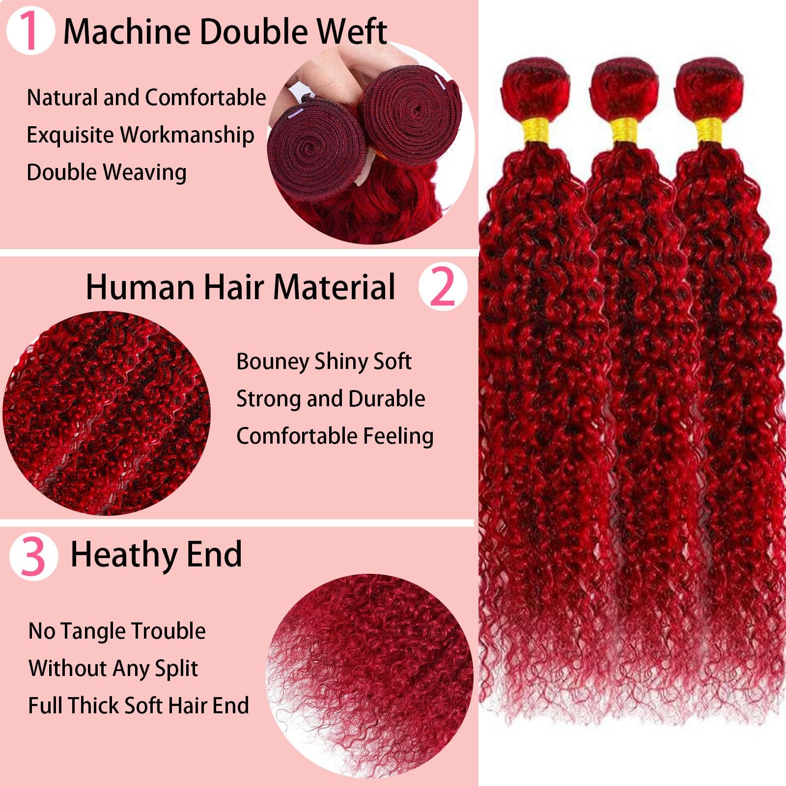 Habiliana Red Human Hair Bundles 8 10 12 Inch Water Wave Bundles Human Hair 100