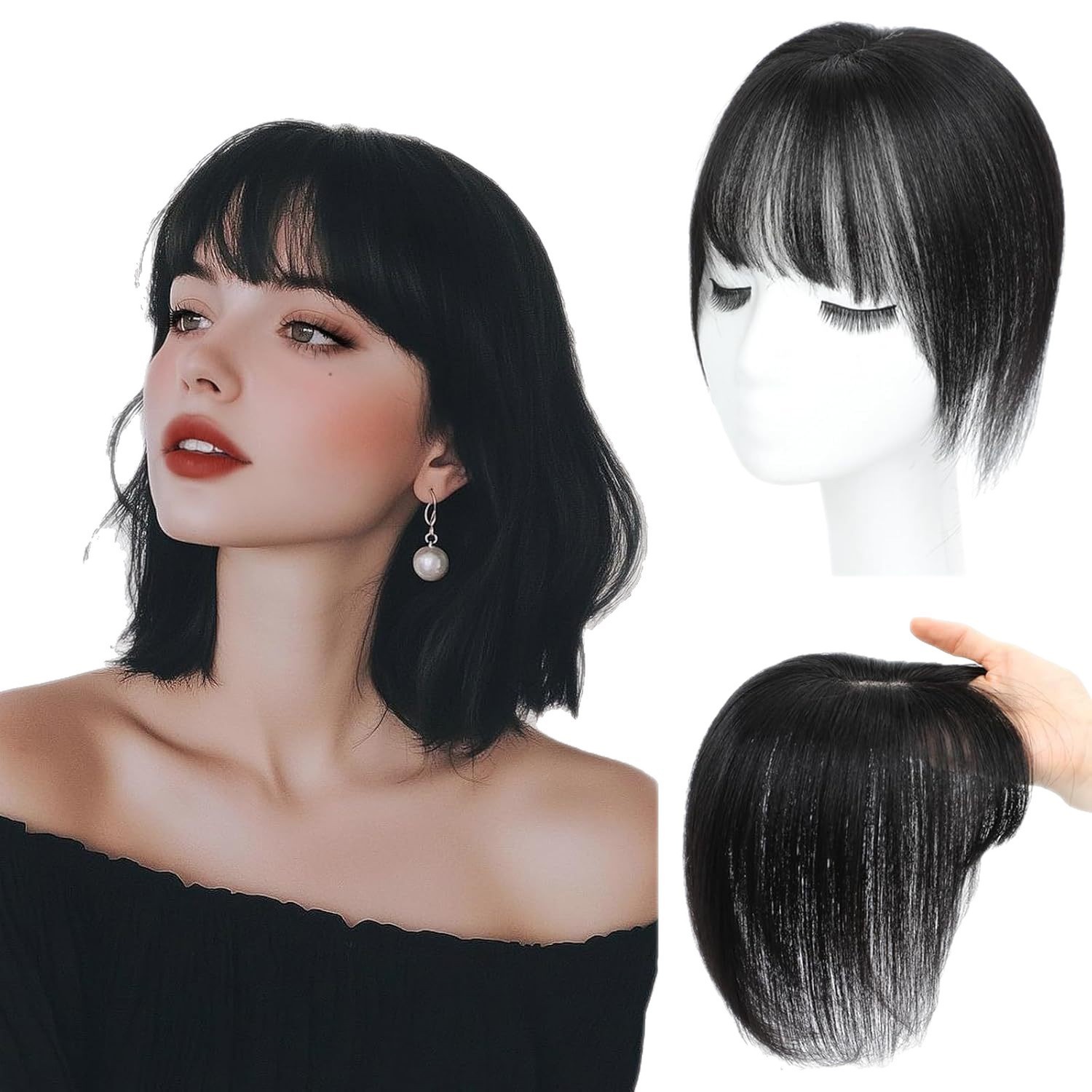 Clip-In Bang Hair Topper Synthetic Straight Air Bangs Hairpiece for Thinning Hai