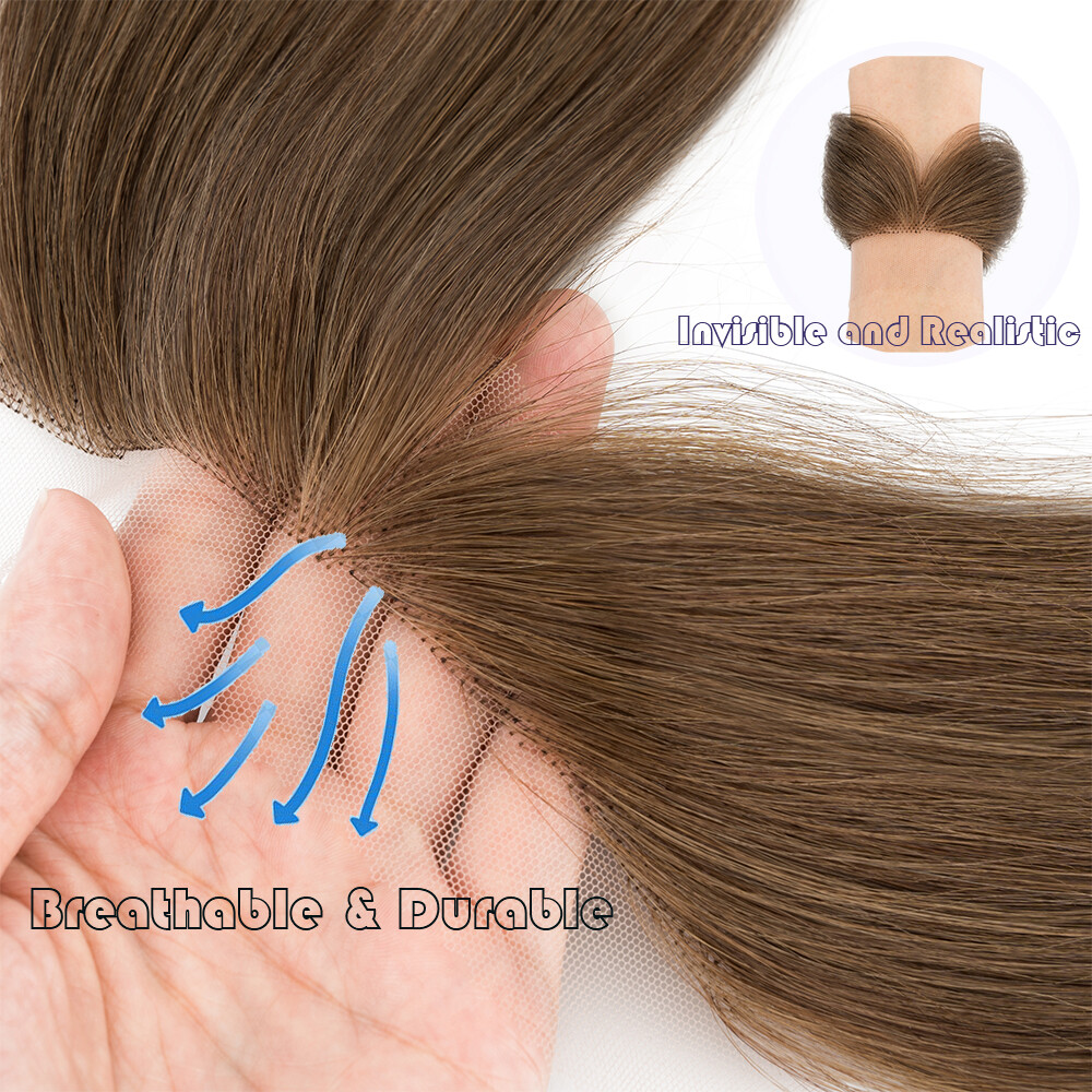 Lace PU Skin Cover-up Front Hairpiece Hand-Tied Hairline Real Human Hair Patches