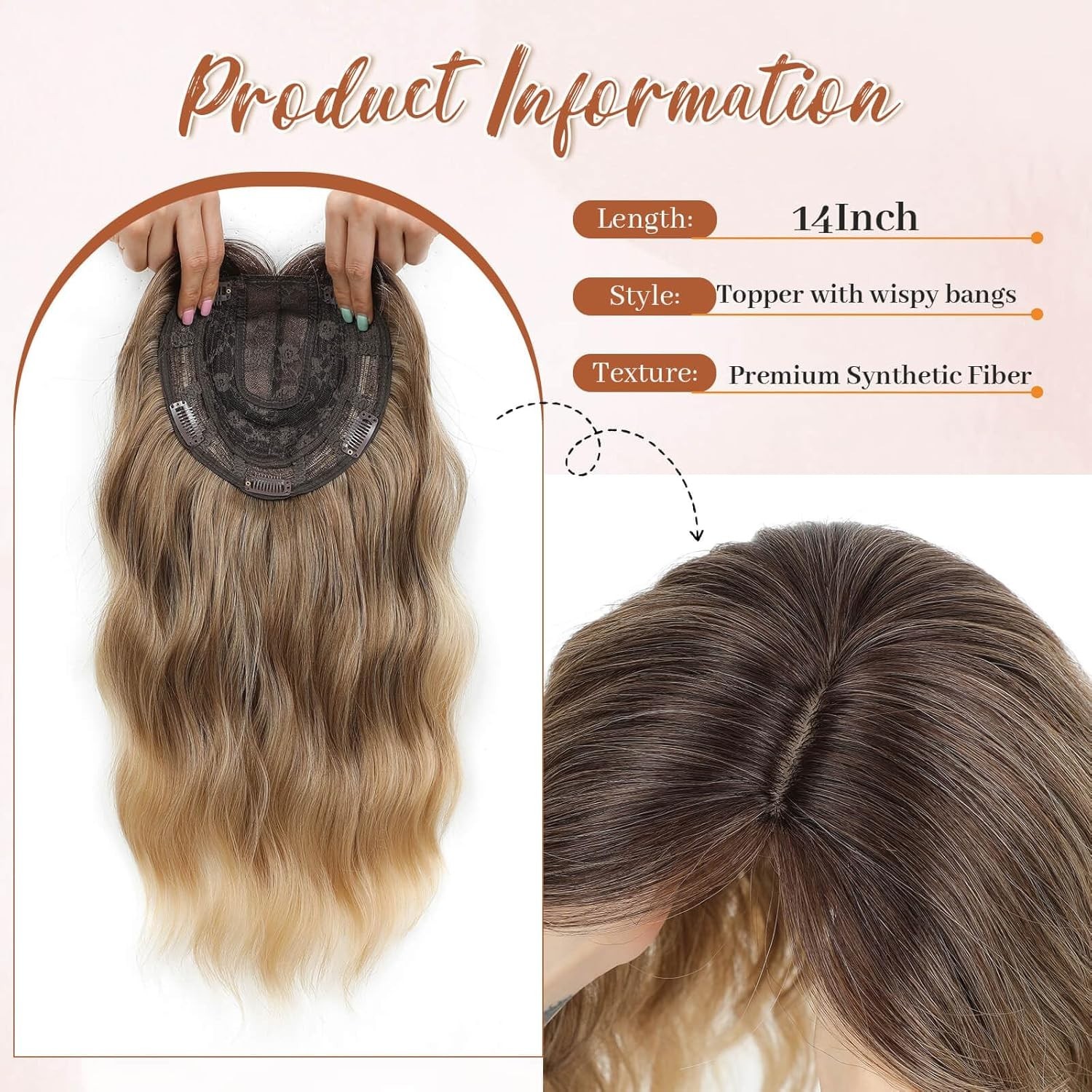 Ombre Light Brown to Blonde Dark Roots Short Wavy 14in Women Hair Topper