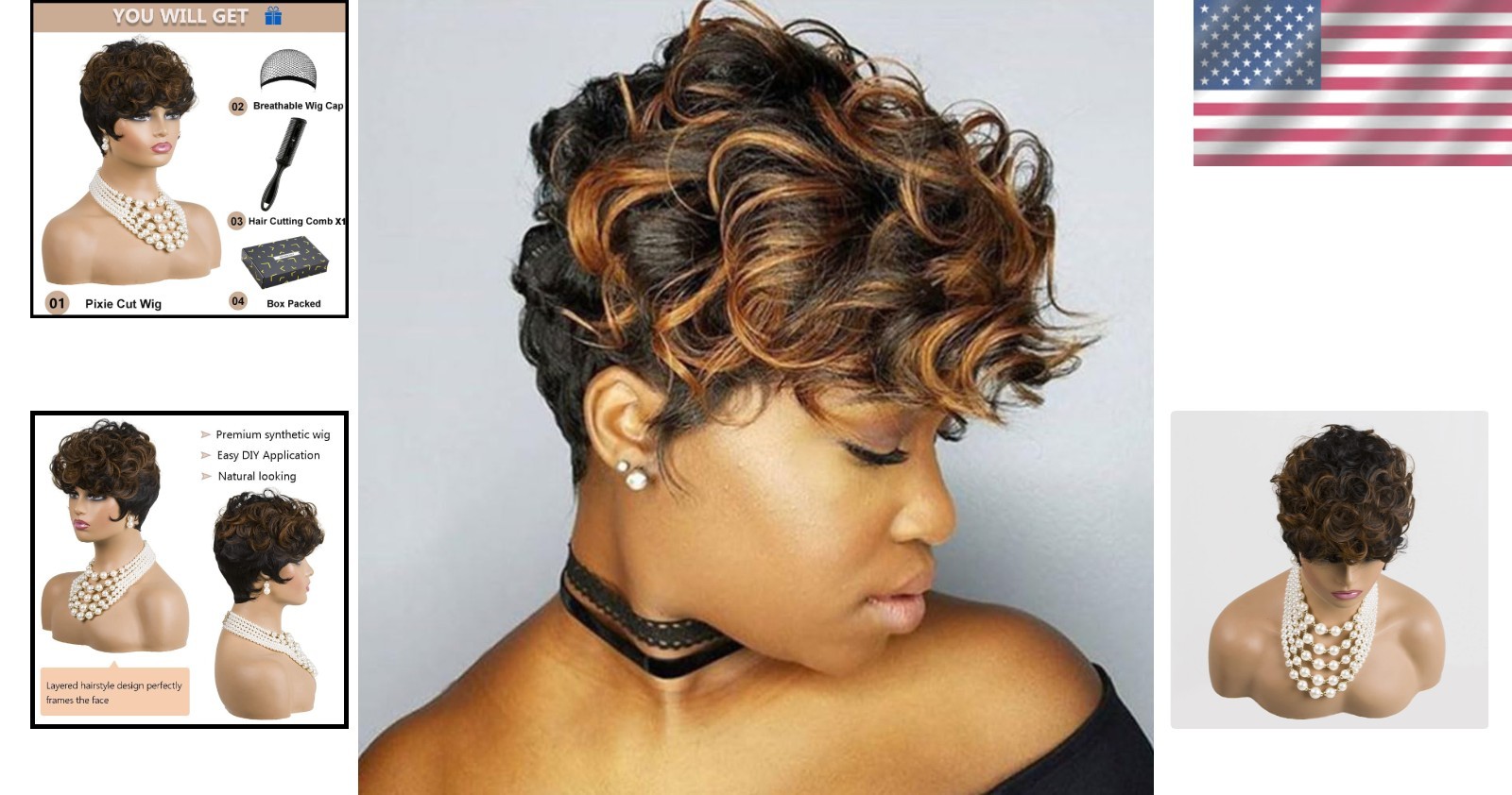 Versatile Pixie Cut Wig with Adjustable Straps – Auburn Ombre for Black Women