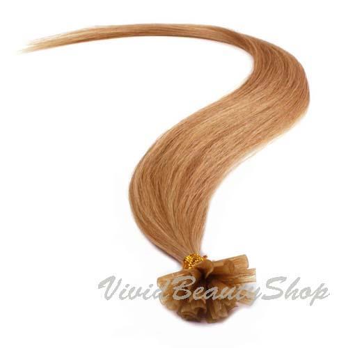 25 Pre Bond Glue U Tip Straight Remy Human Hair Extensions Strawberry Blonde #27