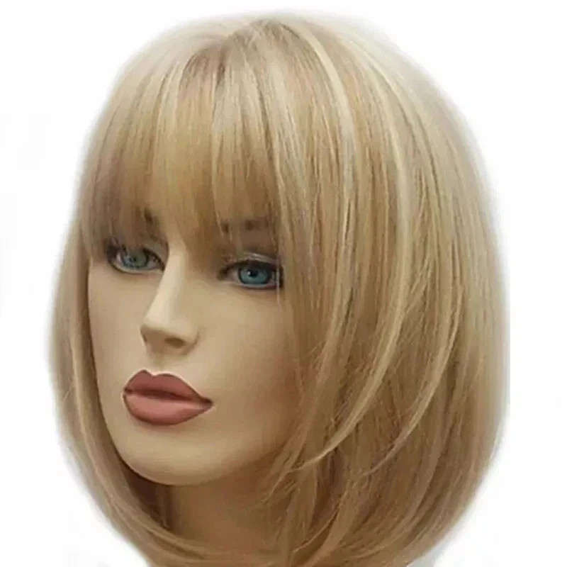 Human Hair New Fashion Women’s Brown Blond Straight Wigs 12 In