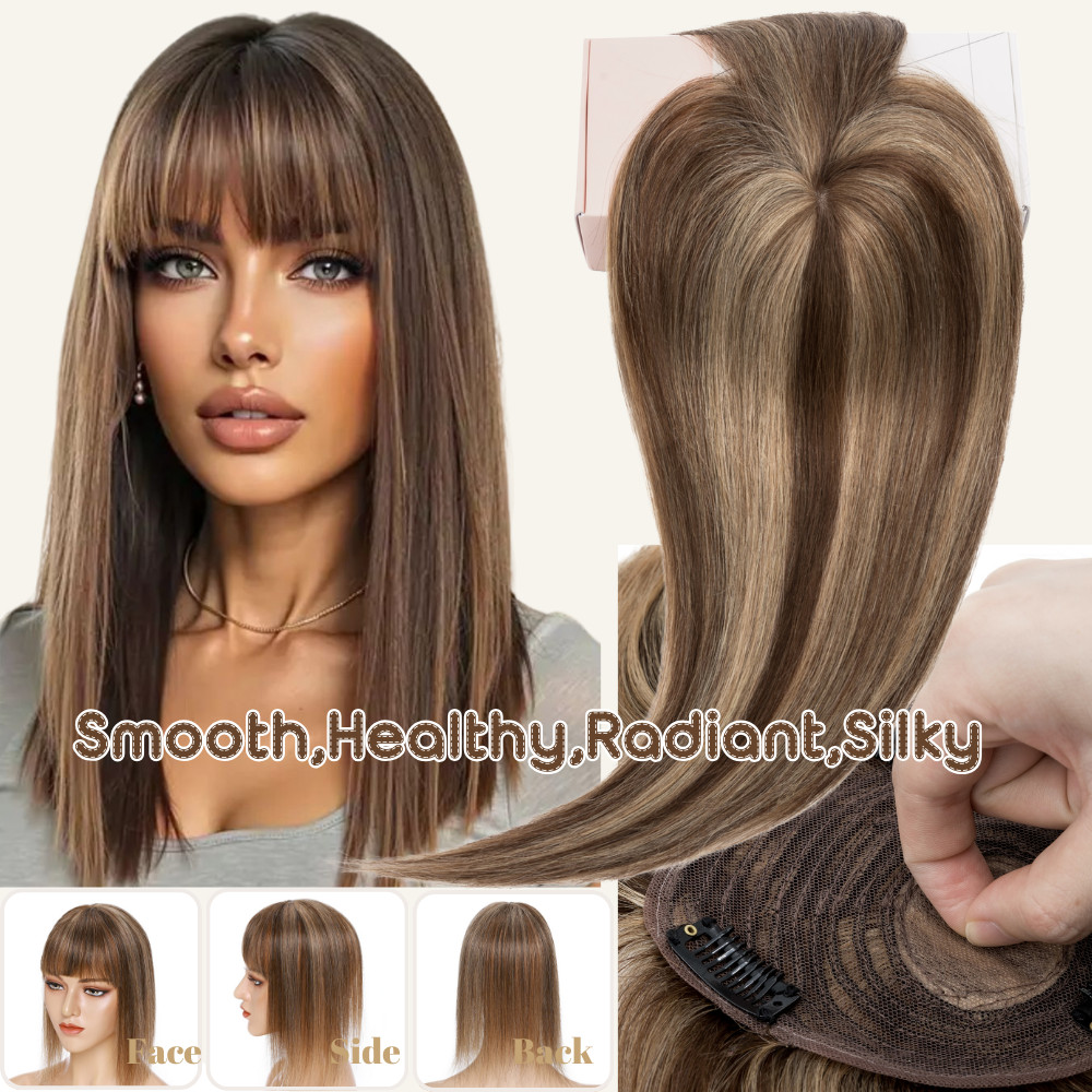 Clip In Hair Piece Women’s Topper Toupee Hairpiece 100% Human Hair with Bang 8A+