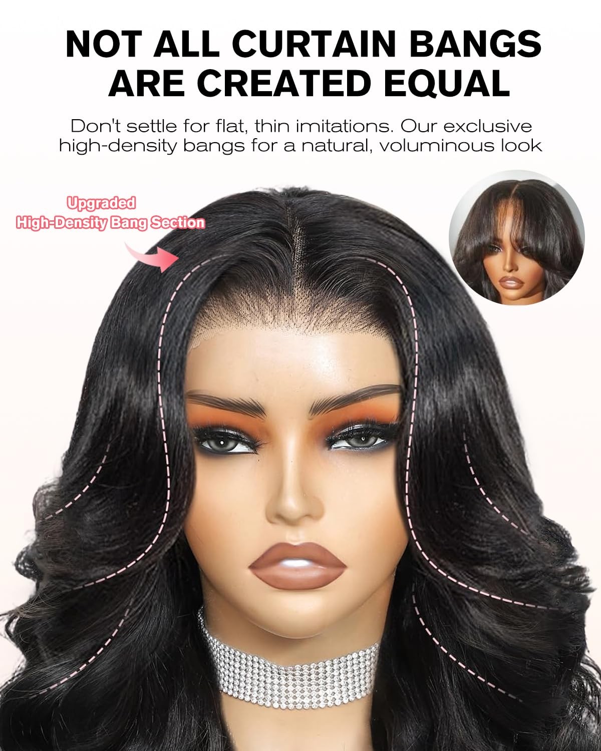 Tunfine Curtain Bangs Face-Framing 9X6 Glueless Wigs Human Hair Pre Plucked Pre