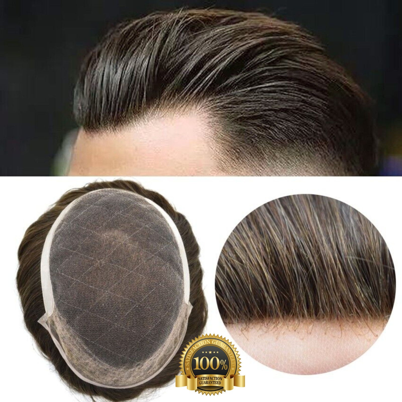 Mens Toupee French Lace Front Human Hair piece Bleached Knots Replacement OCT
