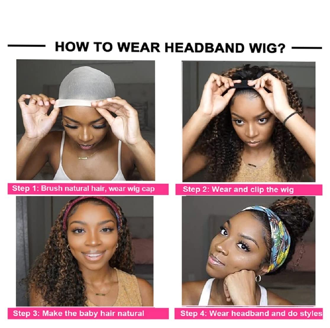 Stylish 22 Inch Ombre Human Hair Headband Wig – Deep Wave & Easy Snap On Design