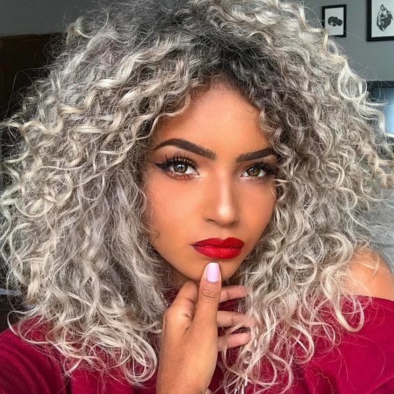 Afro Short Curly Gray Mixed Synthetic with Bangs Curly Hair Wig For Women Daily