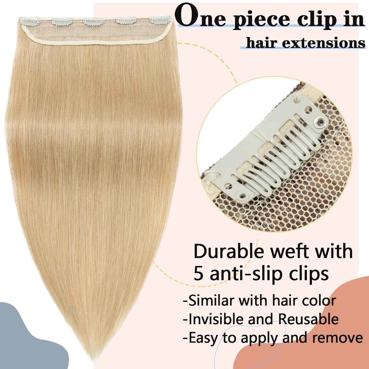 100% Remy Human Hair Extension Clip-in, 16″ #24 Natural Blonde 3/4 Full Head 45g