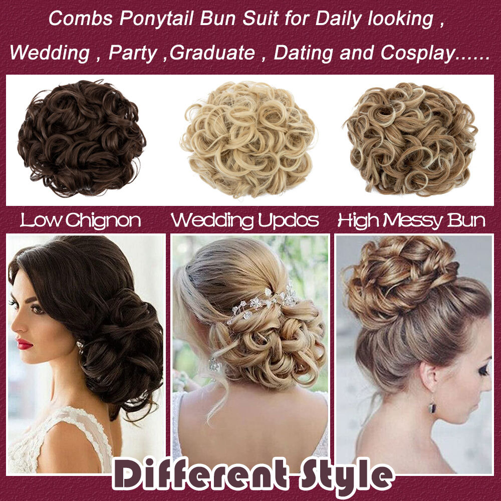 100% Thick Messy Bun Clip In Hair Extensions Curly Scrunchie Updo Chignon Combs