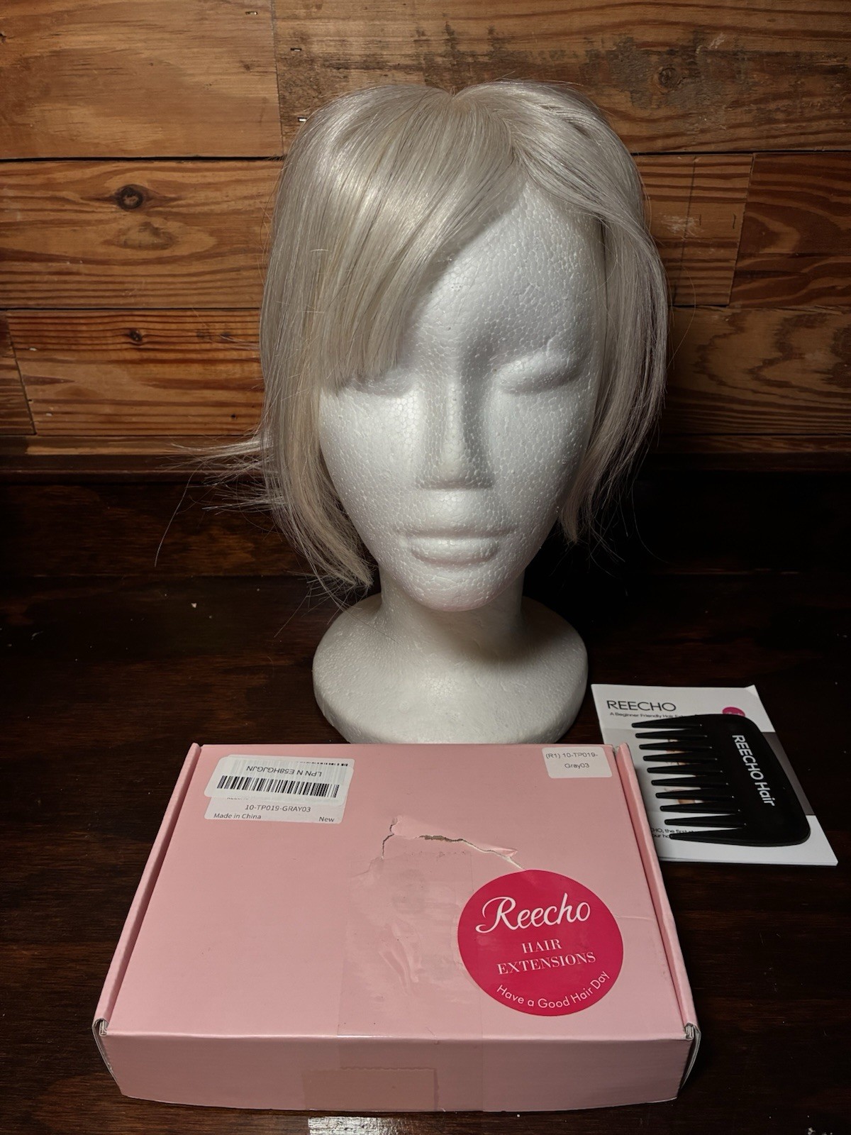 10” White w/ Black Strands 100% Human Hair w/ Bangs Women Hair Topper