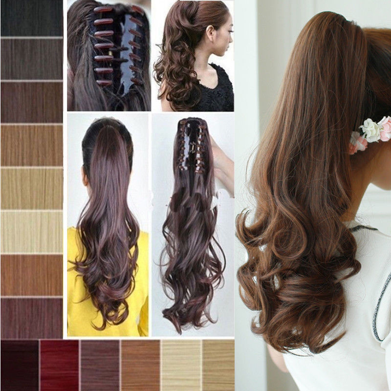 Real Thick Clip In Pony Tail Hair Extensions Claw Clip On Ponytail As Human US