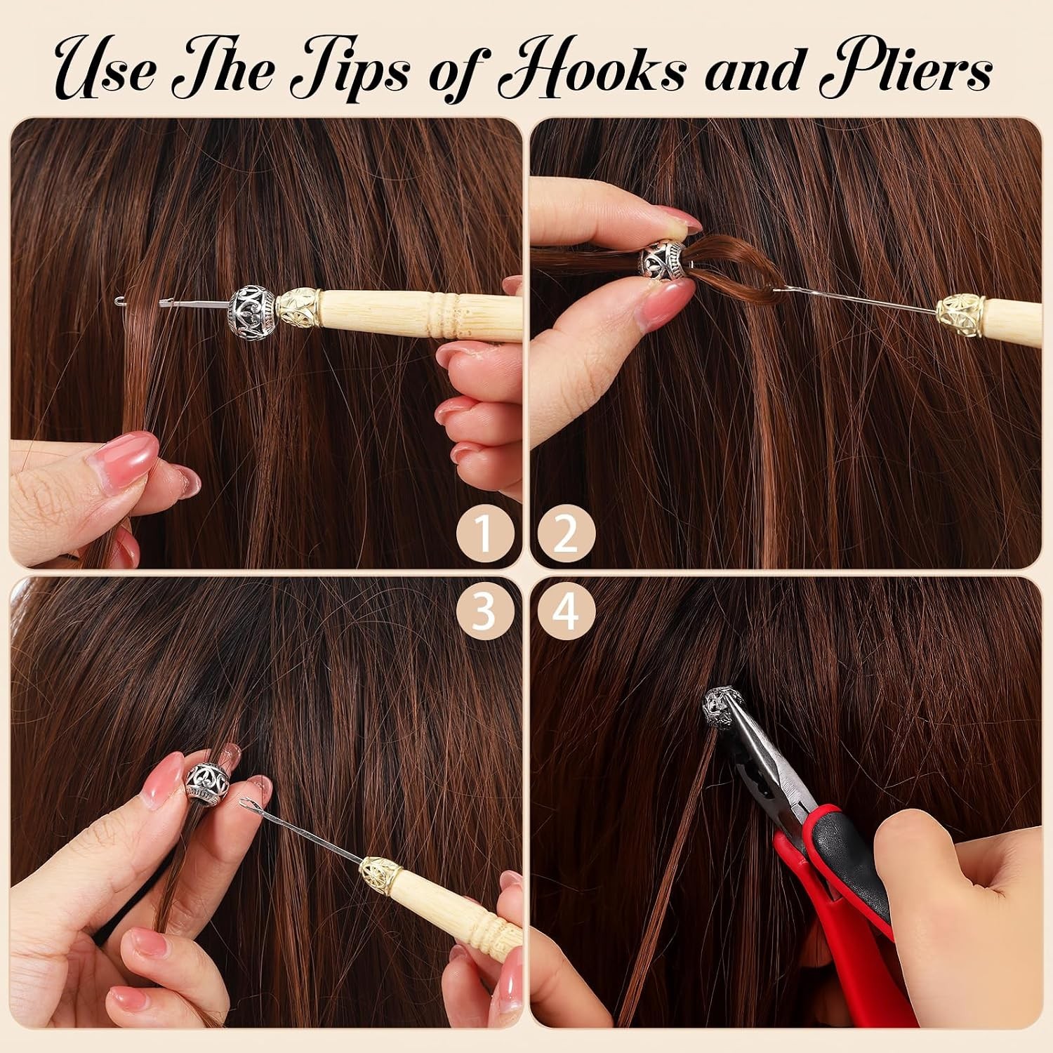 3 pcs Hair Extension Tools Kit, Microlinks Beads Tools Pliers Loop Needle