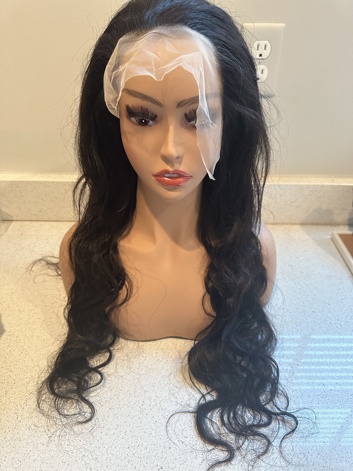 Wig Human Hair 26 Inches Lace Front 1b Wavy Long Dark Brown New Tags