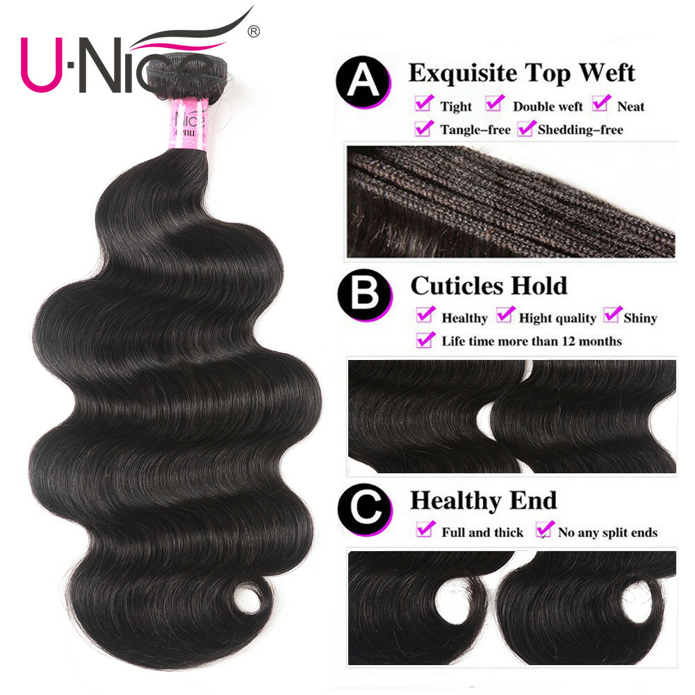 UNice Hair Indian Body Wave Bundles Human Hair Extensions Weaves Double Wefts US