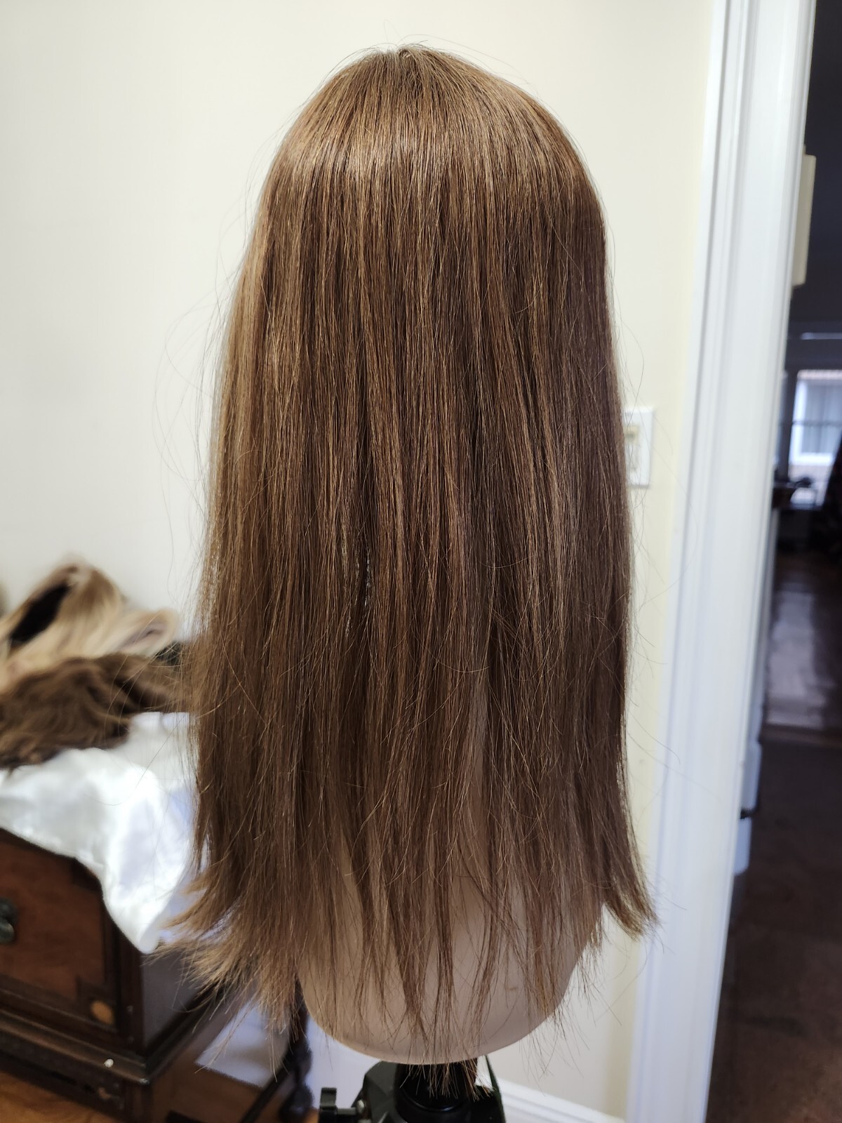 Human Hair Lined Mono Topper Multiple Directional Auburn 6”x6” 17” Long