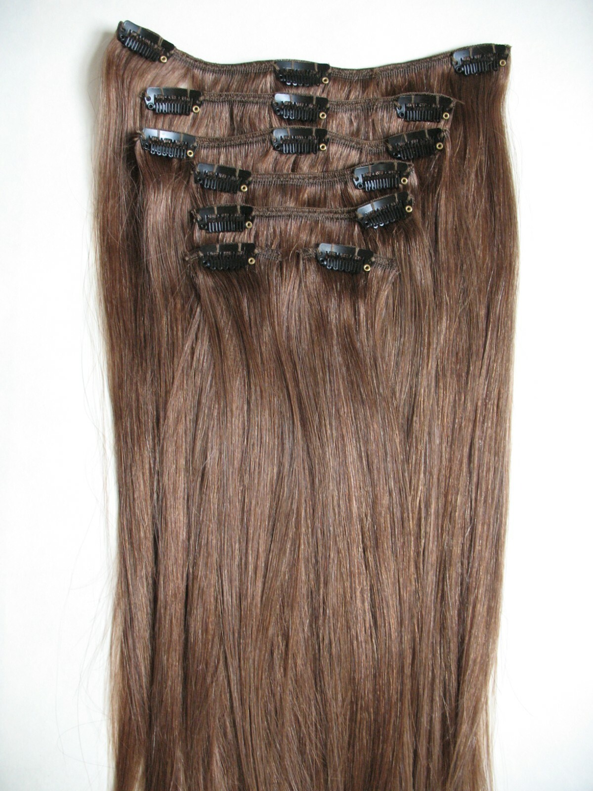 18″ CLIP IN ON REMY HUMAN HAIR EXTENSIONS #6 Light Brown 80g/7pcs/set